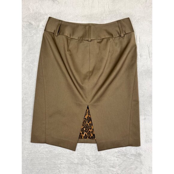 Olive Green Pencil Skirt 4 Stretch‎ Leopard Print Lining Office Professional - Picture 2 of 6